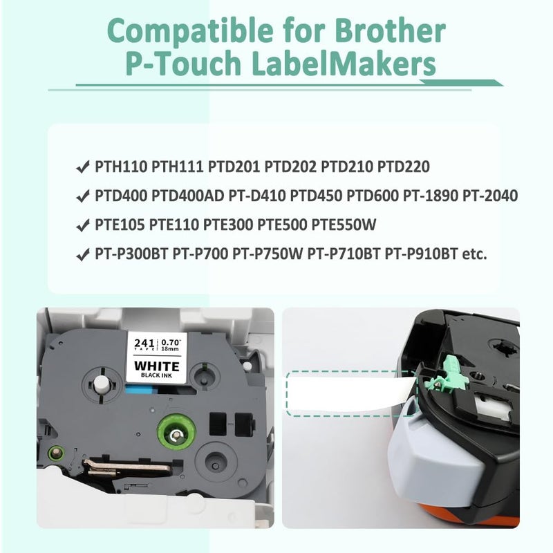 تور كولور شريط ملصقات مصفح من Topcolor 6 عبوات Tz 18 مم 0.7 بوصة متوافق مع Brother Tze-141 Tze-241 Tze-441 Tze-541 Tze-641 Tze-741 P Touch Tze 3/4 بوصة لشريط PTD410 PTD400 PTD610BT PTD600 PTP750W PTP710BT - Image 2